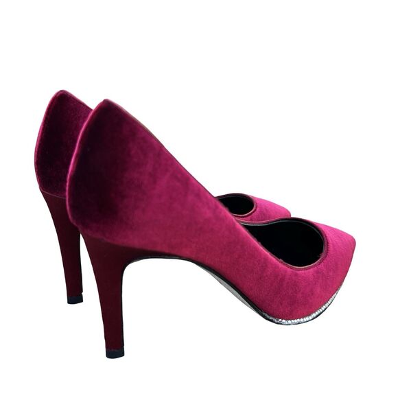 Rene Caovilla Velvet Strass Crystal Point-Toe Pump Women's Red Heel Size 5.5 - Picture 11 of 17